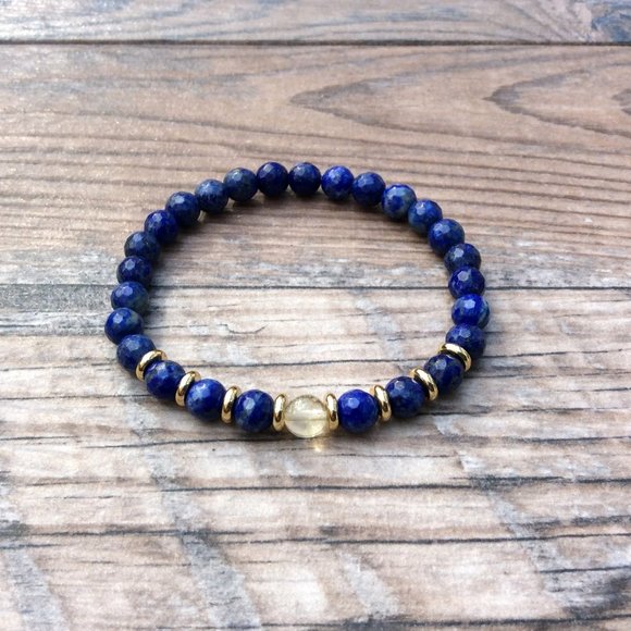Lapis bracelet with Citrine, Crystal healing bracelet - Picture 4 of 10